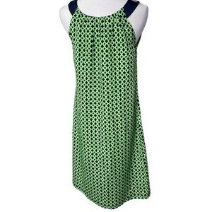 Tracy Negoshian Navy Blue and Green Print Sleeveless Dress
